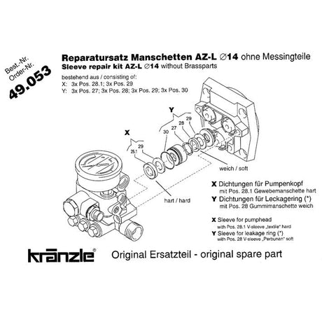 Kranzle 14 mm Water Seal Kit 49053 For 7/122, 10/122, 1152